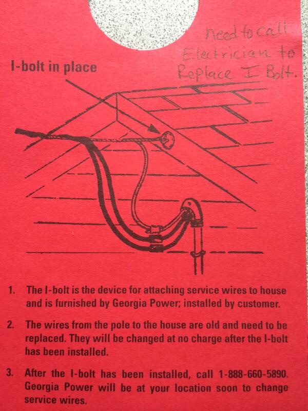mlortz's tweet photo. @GeorgiaPower Received door hanger with pic. Clearly states that you provide I Bolt. http://t.co/guCiOlS71W