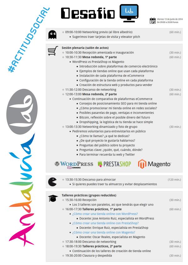 DesafioLAB's tweet photo. Aquí tienes el programa de #DesafioLab en @AndaluciaLab en versión JPG, lista para imprimir (por si lo necesitas): http://t.co/hJpUb4QwaU