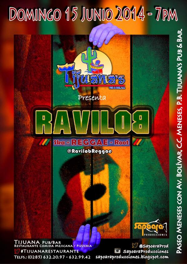 SapoaraProd's tweet photo. #Domingo - @RavilobReggae se presenta en @TijuanaPubBar #EntradaLibre 7pm http://t.co/AMJvPiai7b
