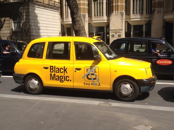 markscott82's tweet image. #London cabbie strikes through @hailo advert at #uberprotest. Says he wouldn't do The Knowledge again.