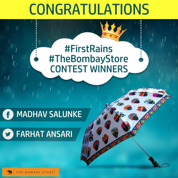thebombaystore's tweet image. The wait has finally come to an end! Congratulations to the winners! @JuzInquisitive #FirstRains #TheBombayStore