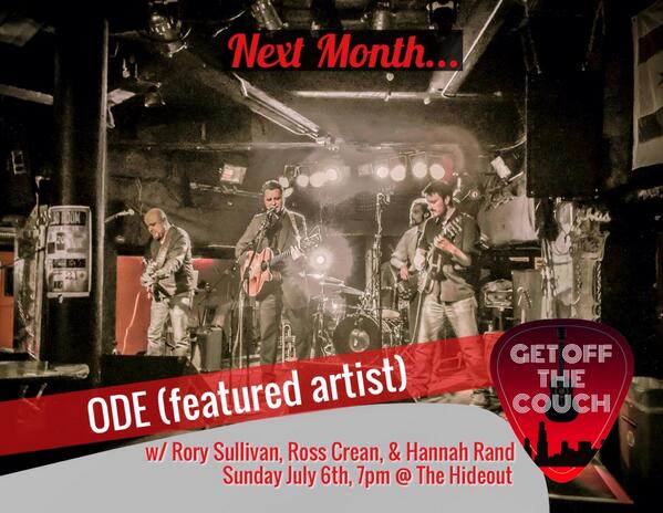 July Showcase 
Sun 7/6 @ @hideoutchicago 
@Odeband (headline) w/ @RorySullivan, @RossCrean, and Hannah Rand