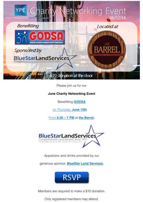 YPE_OKC_Chapter's tweet photo. See everyone tomorrow at our Charity Networking Event! Details in pic: http://t.co/e0iyF7sgXl