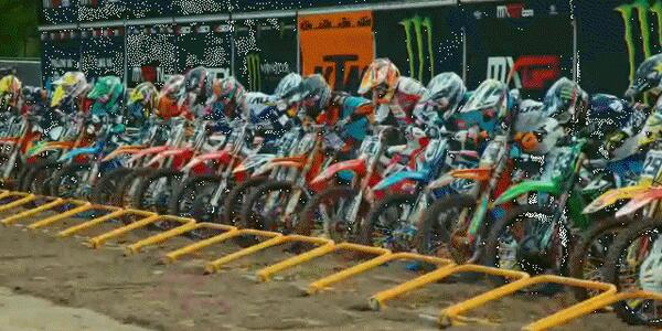 As animated gif to download. 2 seconds slow-motion MotoX GP start of the gates in NL we.offroad.bz/MX-SlowMo