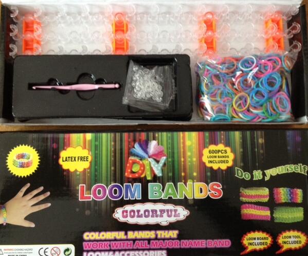 Loom Band Kits available now. Kit includes loom board, hook tool, 600 latex free bands plus s-clips. £6.90 #loombands