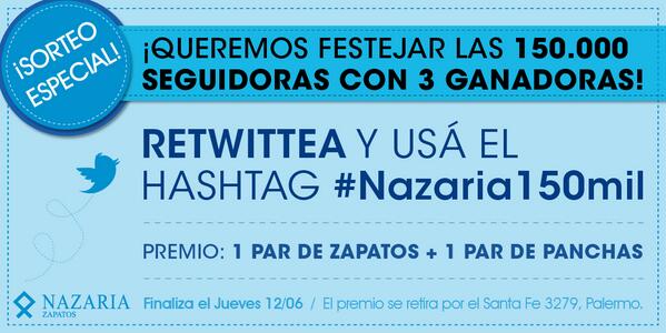 NazariaOficial's tweet photo. #Nazaria150mil ¡Estamos de festejo! Finaliza el Jueves 12:00 hs. http://t.co/i2adQFQpJp
