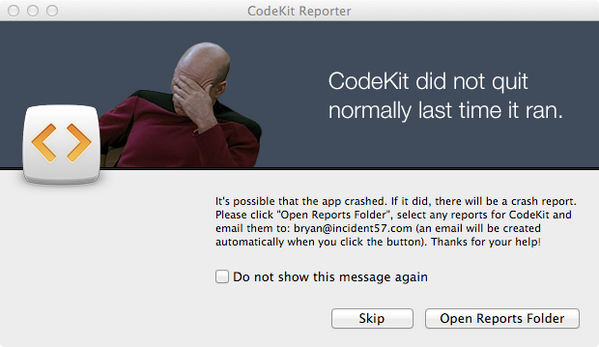 thibmaek's tweet image. Best crash dialog ever #codekit