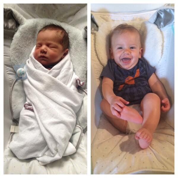 jennt_'s tweet photo. Then and now! Our "love bug" is 6 months old today. He's brought so much love and joy to our little family! http://t.co/0GFj7cHUZG
