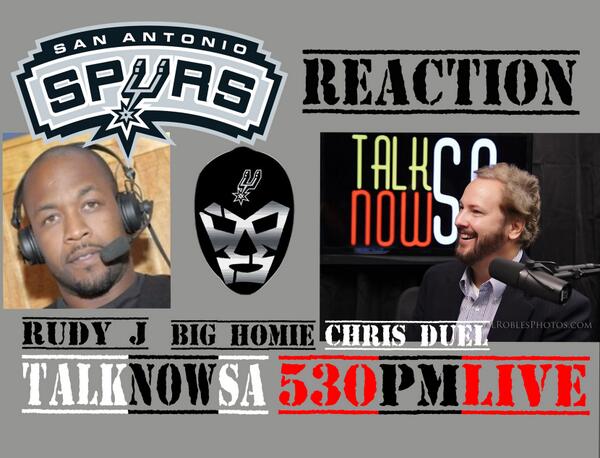 TalkNowSA's tweet image. Join @ChrisDuel @RudyJay711 &amp;amp; Big Homie LIVE at 530pm for Spurs reaction to Game 3 and preview of Game 4. #GoSpursGo