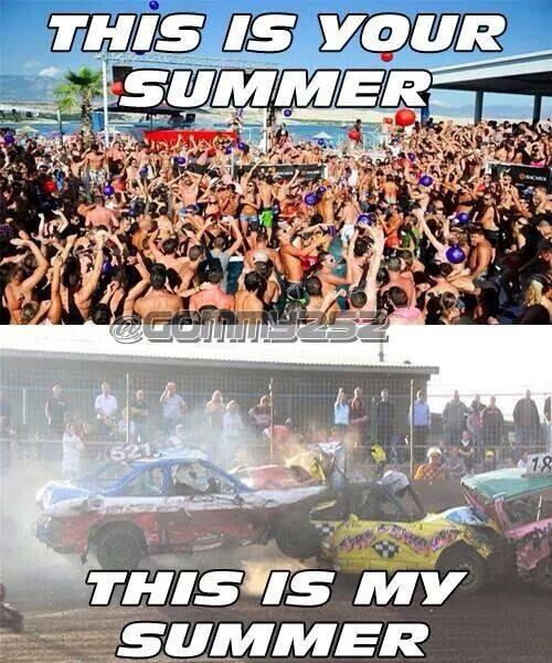 Everyone's on holiday abroad the now... Meh. Tin over tan! 🏁 #BangerRacing