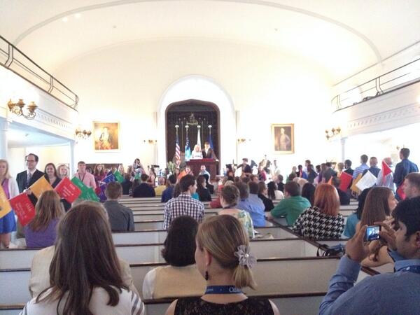 kwarwick's tweet photo. @ODK1914 #ODK100 Flag Parade in Lee Chapel at Washington and Lee University for the Centennial celebration! http://t.co/PAXWzeXwmV