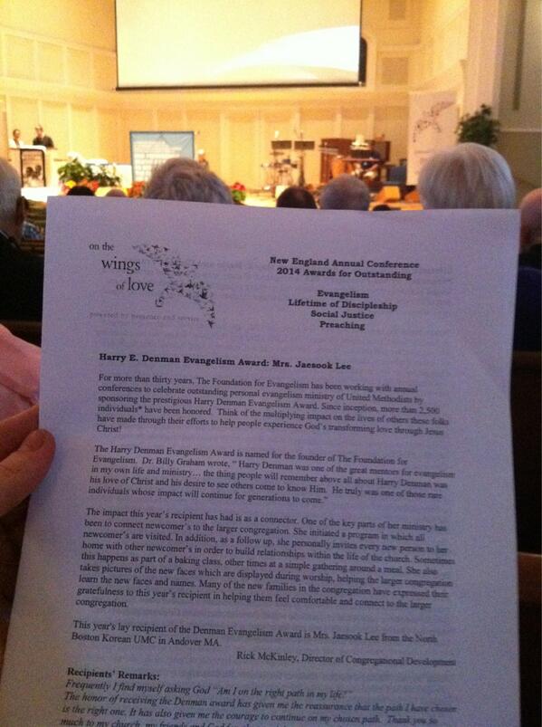 RevEverett's tweet photo. @neumc gives an award for Evangelism. I think this is only church mtg I attend that give such an award #neumc14 http://t.co/HETk0FvNzn