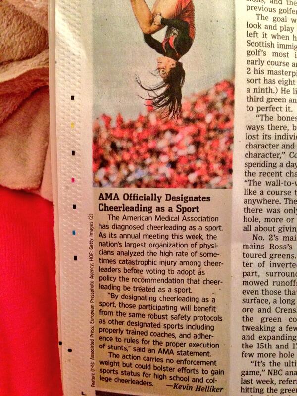 CheerProblemss's tweet photo. Lovely seeing this in the Wall Street journal-cheer IS a sport #cheersolutions @WSJ http://t.co/MlfTqyHwHw