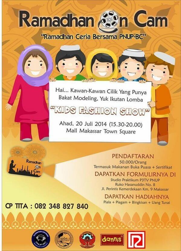 KIDS FASHION SHOW
Ahad, 20juli2014(15.30-20.00)
Mall Makassar Square
CC: 082348827840
Checkout <a href="/EO_BCP3TV/">Broadcast Community</a>