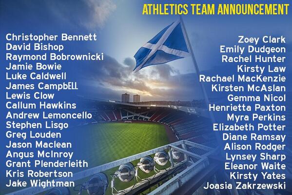 scotathletics's tweet photo. We're SO PROUD of our 58-strong squad for @Glasgow2014, including the 32 announced today: http://t.co/7Oonm9ftG1 http://t.co/8M3BAOexRZ