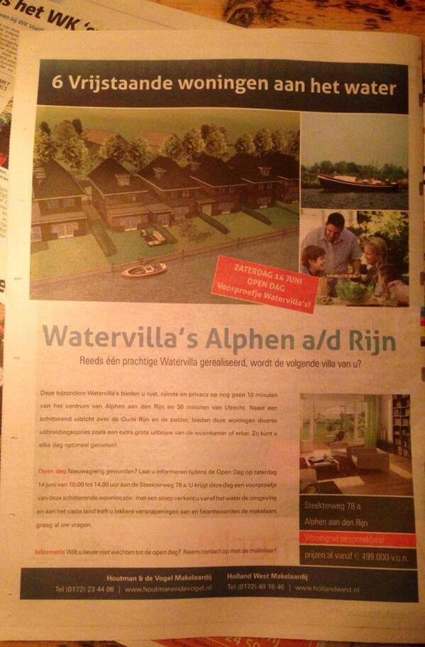 Gave klant van <a href="/FGMarketingNL/">FeelGoodMarketing</a> heeft zaterdag #OPENDAG voor hun mooie watervilla's aan de Rijn. CC <a href="/gbruijnesbv/">G.Bruijnes BV</a>