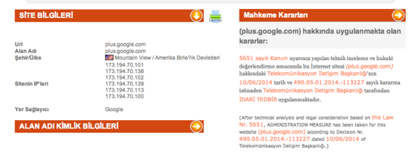 Google+ TİB kararı ile birkaç saat kapatıldı ve TİB’in yasaklı site veri tabanından tekrar çıkarıldı. #google