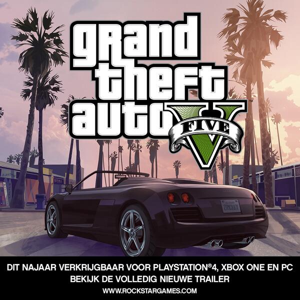 RockstarGames's tweet photo. #GTAV komt deze herfst naar PS4, Xbox One &amp; PC. Bekijk de nieuwe trailer hier http://t.co/B4igZe7jnK in 1080P. http://t.co/3DM9E00qVS
