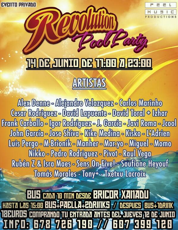 FeelMusicSpain's tweet photo. venta de entradas para la #poolparty http://t.co/md2GPKq6Is @txetxulacroix @AlexDenne @AdversarioMusic @beaviosques http://t.co/ihp0VnMIbv