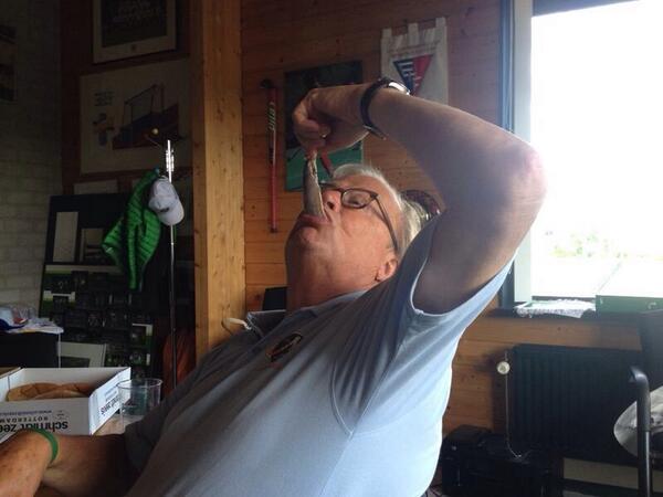 MastersWorldCup's tweet photo. Our #mhwc2014 CEO Jan Meuren is again 100% after eating first Hollandse Nieuwe. #herring http://t.co/DIbw1lma3q