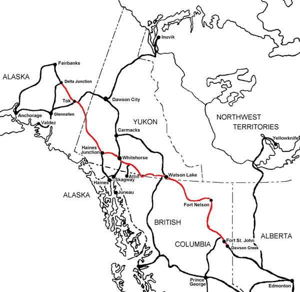 threeDivisions's tweet image. #TodayInHistory 1943 Jun12, West NAm. The #AlcanHighway, aka the #AlaskaHighway, opens to traffic.  MAP:LuigiZanasi