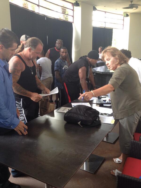 SHRTampa's tweet photo. The boxers filling out paperwork before the weigh-in @ChinaSmithBoxer #HardRockTampa http://t.co/hdPeRnxfUI