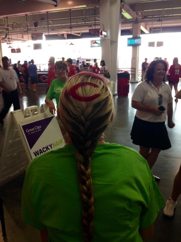Reds's tweet photo. Stop by the #RedsConnectZone at the game today. We're giving Reds fans #SpiritHair http://t.co/zUe4RfosrM