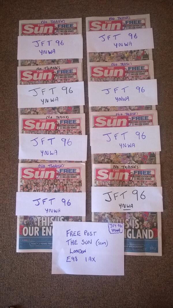 BhKaraoke's tweet photo. @PostTheSunBack 8 just sent back from Bournemouth with a message. #JFT96 #YNWA #PostBackTheSun http://t.co/VzfiwjGWVW