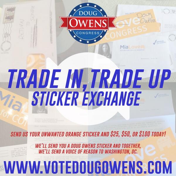 DougOwensUtah's tweet image. Did you receive an unwanted orange sticker in your mailbox? We can help. #stickerexchange #tradeup #utpol