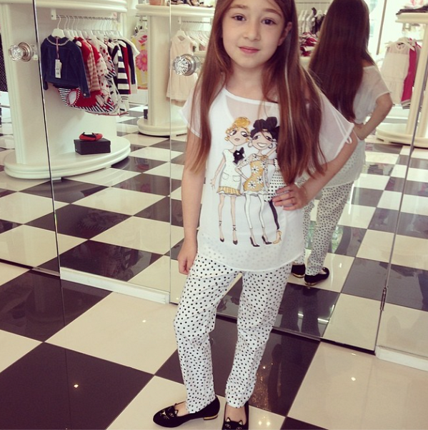 monnalisadotca's tweet photo. Zara dropped by today looking adorable in a Monnalisa outfit topped off by Charlotte Olympia black cat loafers!! http://t.co/sUlJgIbZP2