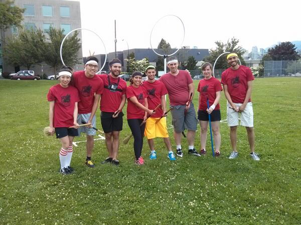 EAQuidditch's tweet photo. Our first team photo! Thanks for a great time @hootsuite @HootReid @mobify @UBCQuidditch #Quidditch #Thestrals http://t.co/uaALmDl6IC