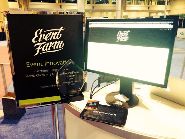 eventfarm's tweet photo. So honored to receive the first ever #AIBTM2014 Innovation Award for our NFC platform #HOVER! #eventprofs #eventtech http://t.co/UNSEbVUg35
