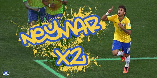 Neymar becomes 1st Brazilian player to score 2 goals in first career World Cup game since Amarildo in 1962.