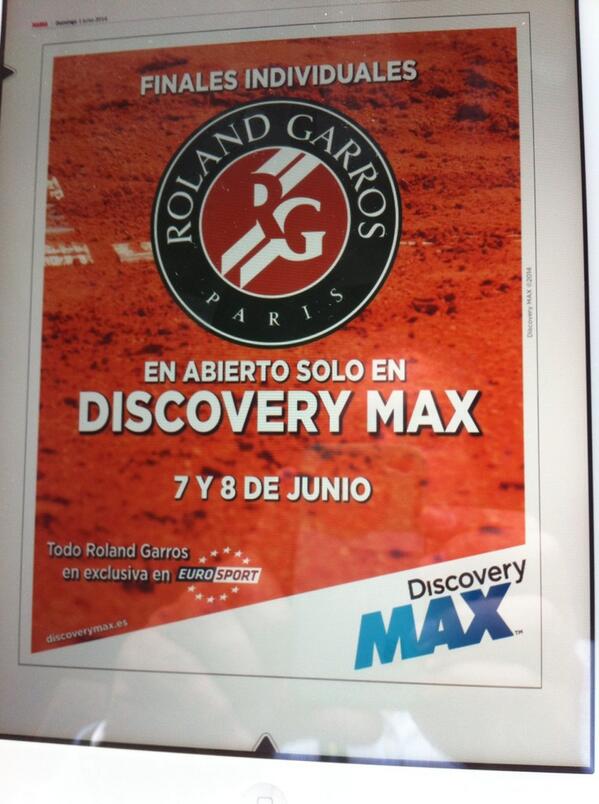 fernan_ruiz's tweet photo. Las finales de #rg2014 en abierto en @discoveryMAX http://t.co/c2VPM5tJpP