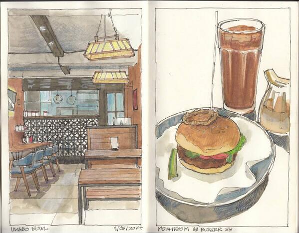 yandi_p's tweet photo. Sketsa sambil sarapan di Umabo Bowl http://t.co/q2jpD8wpGc