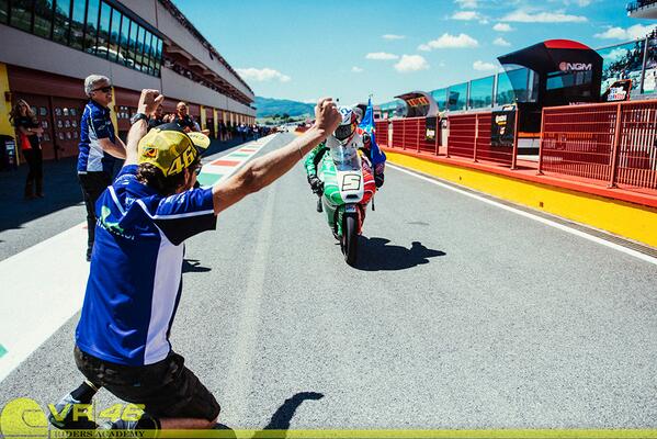 VRRidersAcademy's tweet photo. #Mugello2014 1st.
@ValeYellow46 @RomanoFenati 
This is #VR46RidersAcademy http://t.co/qh1p4nVKVi