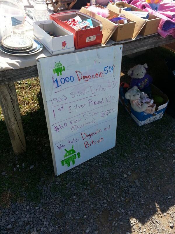FauqYeah's tweet photo. #Dogecoin #Bitcoin at the Double Tollgate flea market in Front Royal, Va http://t.co/JqG0vk1bxf