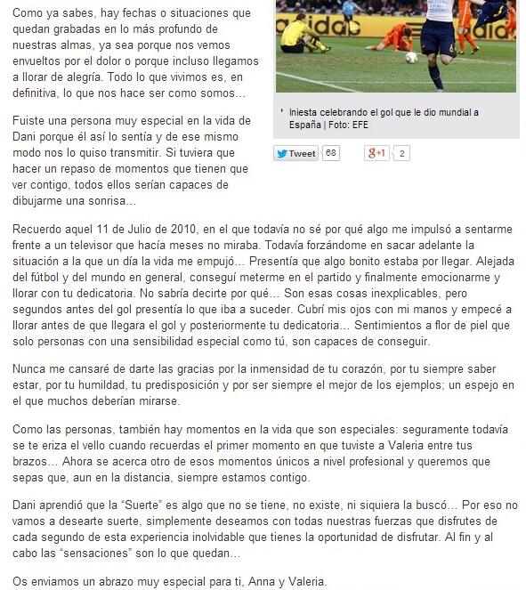 FiebreCule's tweet photo. La emotiva carta de la esposa de Dani Jarque a Iniesta. Cada vez se ve más lo grande que es Andrés. http://t.co/Ndgdn6JRdr
