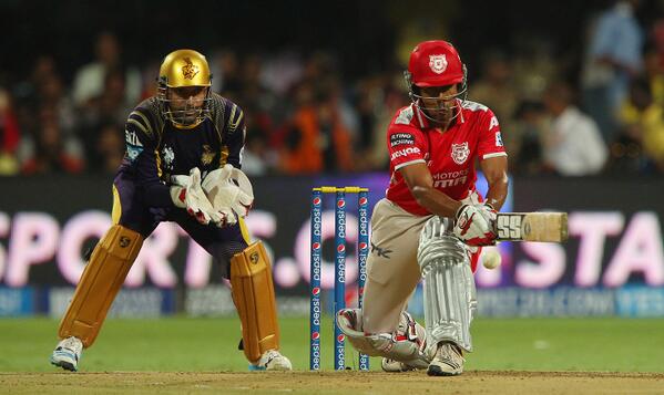 cricketcomau's tweet image. Saha races to 51* off 30 balls with 6,4,4 off Narine and @lionsdenkxip are 2-111 (14): cricketa.us/U5gecU #IPL7