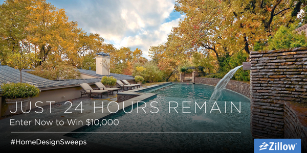 zillow's tweet photo. Just 24 hours left! Enter the #HomeDesignSweeps now and you could win $10,000: http://t.co/P6M3egdOzf http://t.co/noiyzOUDDk