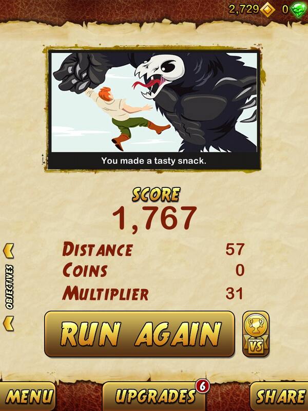 JayWeinstein's tweet photo. I got 1767 points while escaping from a Giant Demon Monkey. Beat that! http://t.co/5jnanPPSjW http://t.co/92ZrhiDSCx