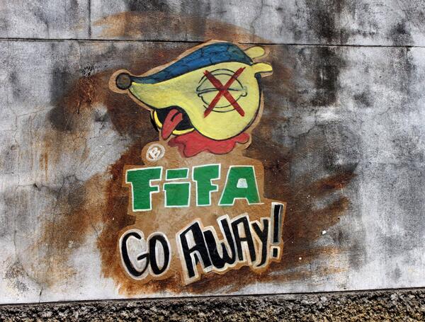 Pernambucogypsy's tweet photo. Some anti-FIFA graffiti in #Recife #FIFA http://t.co/PJ4kyJNw6X