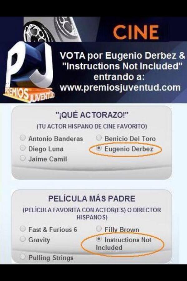 TeamIntensas's tweet image. A votar por #InstructionsNotIncluded @EugenioDerbez en @PremiosJuventud 1.uni.vi/02RN5 hoy finaliza😉