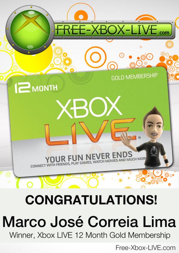 congratulations, Marco José Correia Lima! You are the winner of a free #XboxLIVE #12MonthGoldMembership code!