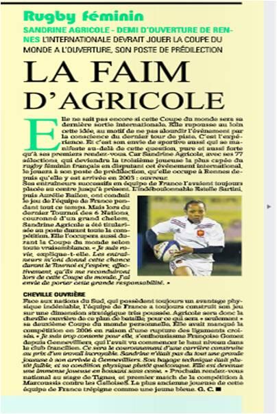 A 2 mois de la #WRWC2014, Sandrine Agricole dans Midol <a href="/SRRugbyFeminin/">Stade Rennais Rugby</a>