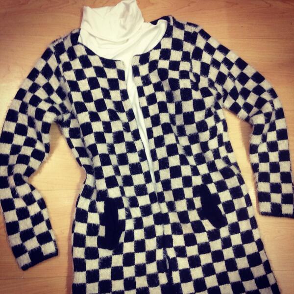 Turtleneck top R165. Cardigan with block print R290. #imagesmimosamall #bloemfontein #winter #blackandwhite #check