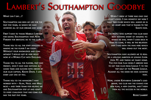 brfootball's tweet photo. Rickie Lambert says goodbye to Southampton.

Transfer details: http://t.co/5cuufmNeMa http://t.co/Yw611iS6v9