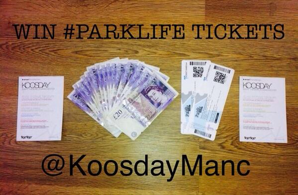 LoosedaysManc's tweet image. RETWEET to win 2 @Parklifefest weekenders + £300!! 

Winner chosen midnight tomorrow @ koos...  @Twickets #parklife
