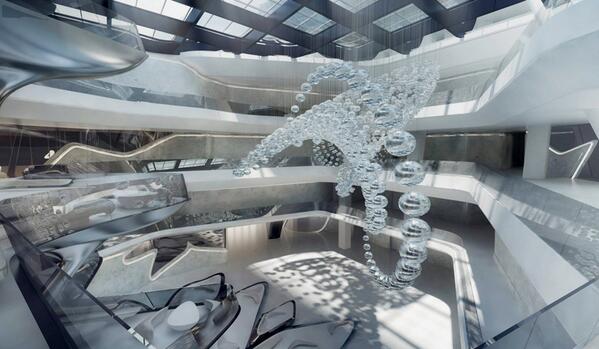 designboom's tweet photo. vertical café rises through opus dubai hotel by @ZHA_News #architecture http://t.co/rDrhyIQl2m http://t.co/bGXBvybGg7