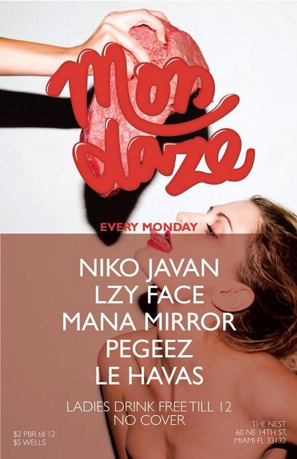 PegeezDJ's tweet photo. Spinning tonight at the @TheNestMIA. No cover all night and ladies drinking free till 12. Come out and see ya boyyy http://t.co/q9cnkBLafU
